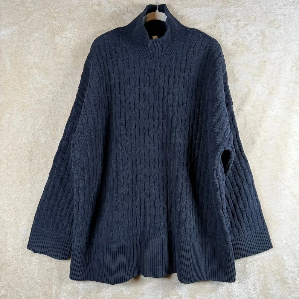 Lululemon Women L Black Oversized Textured Mock Neck Sweater Long Sleeve LW3GRMS